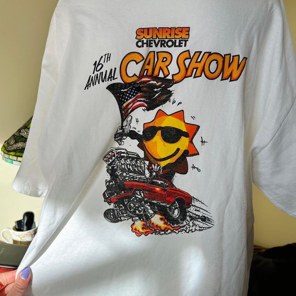 Sunrise Chevrolet Car Show Graphic Tee - White with Orange & Red